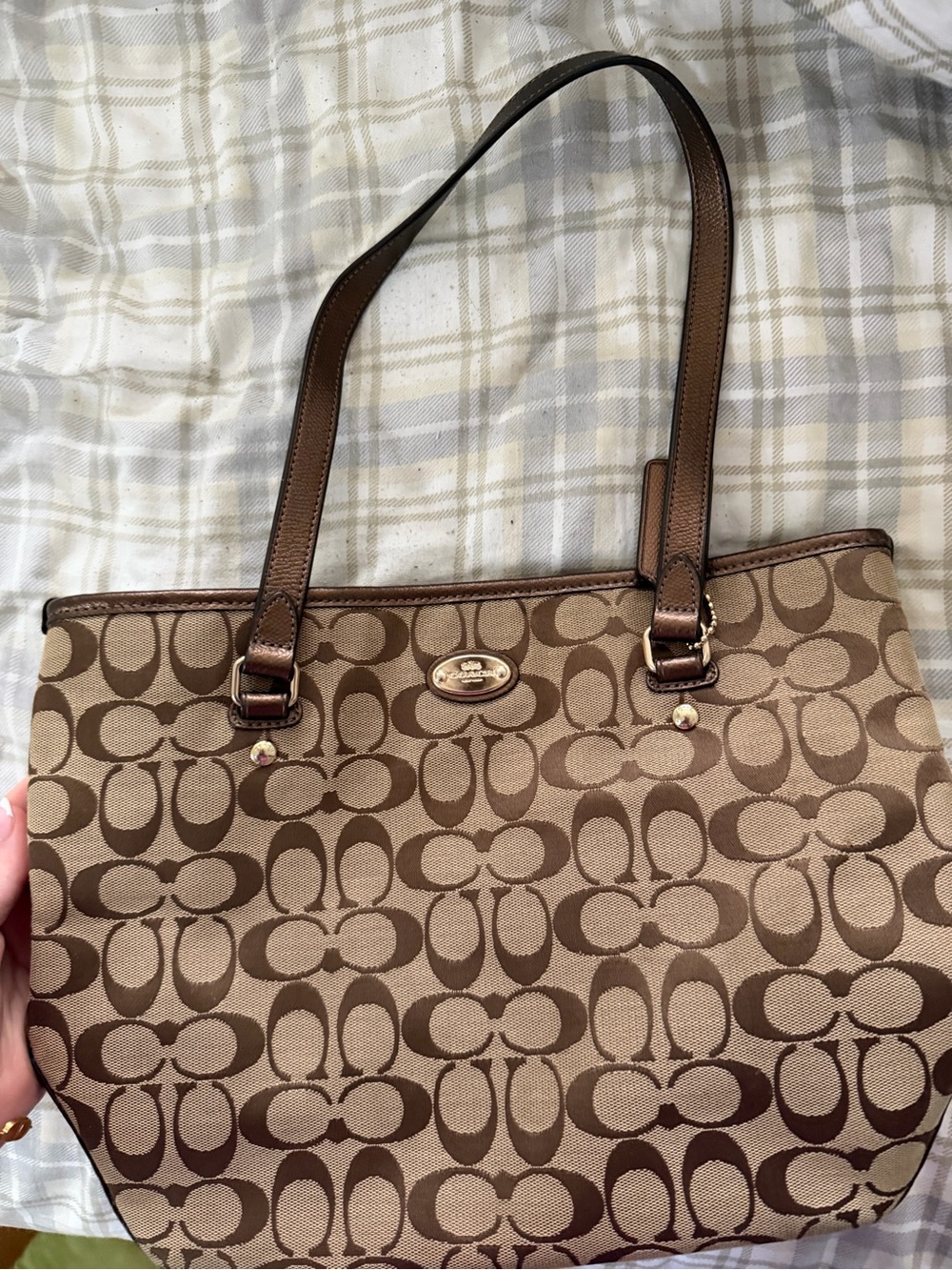 Coach Brown Signature Jacquard Shoulder Tote